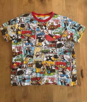 Trouble Maker Popeye Cartoon Comic Strip All Over Print Ringer T-Shirt Size XL